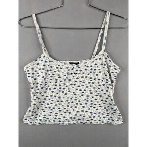 Bebe Blue Floral Ditsy Ribbed Cami Tank Top Embroidered Logo Y2K Style White